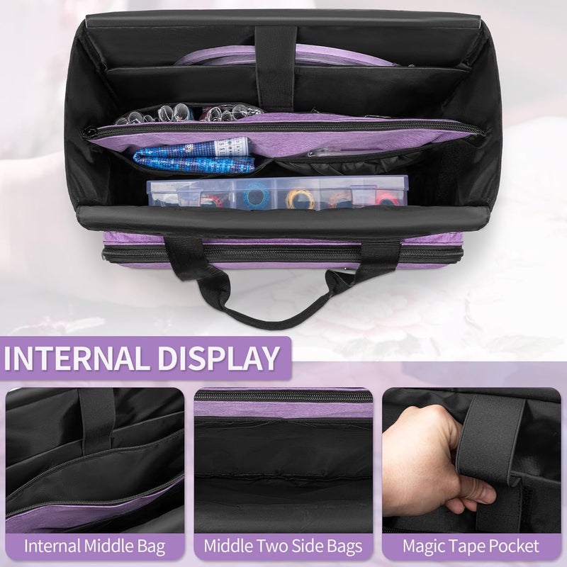 GMAK Embroidery Storage Bag, Embroidery Project Carrying Bags for Embroidery Kit/Cross Stitch Supplies/Stitch Tools Kit, Embroidery Supplies Storage Tote Case with Multiple Pockets, Bag Only, Purple - Image 4